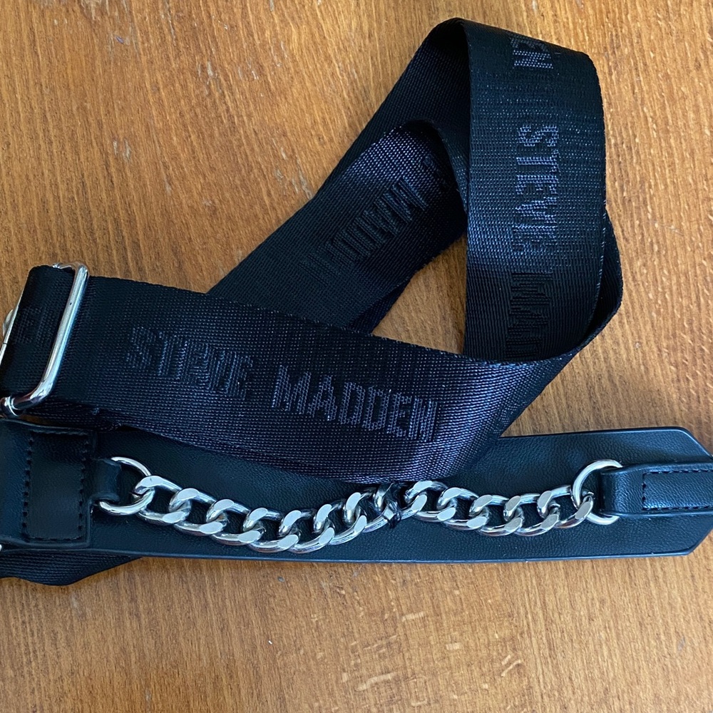 Steve Madden Black Belt with Silver Clips shoulder strap